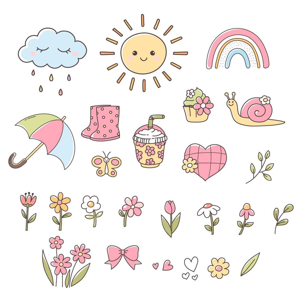Spring Elements Hand Drawn Doodle Design vector