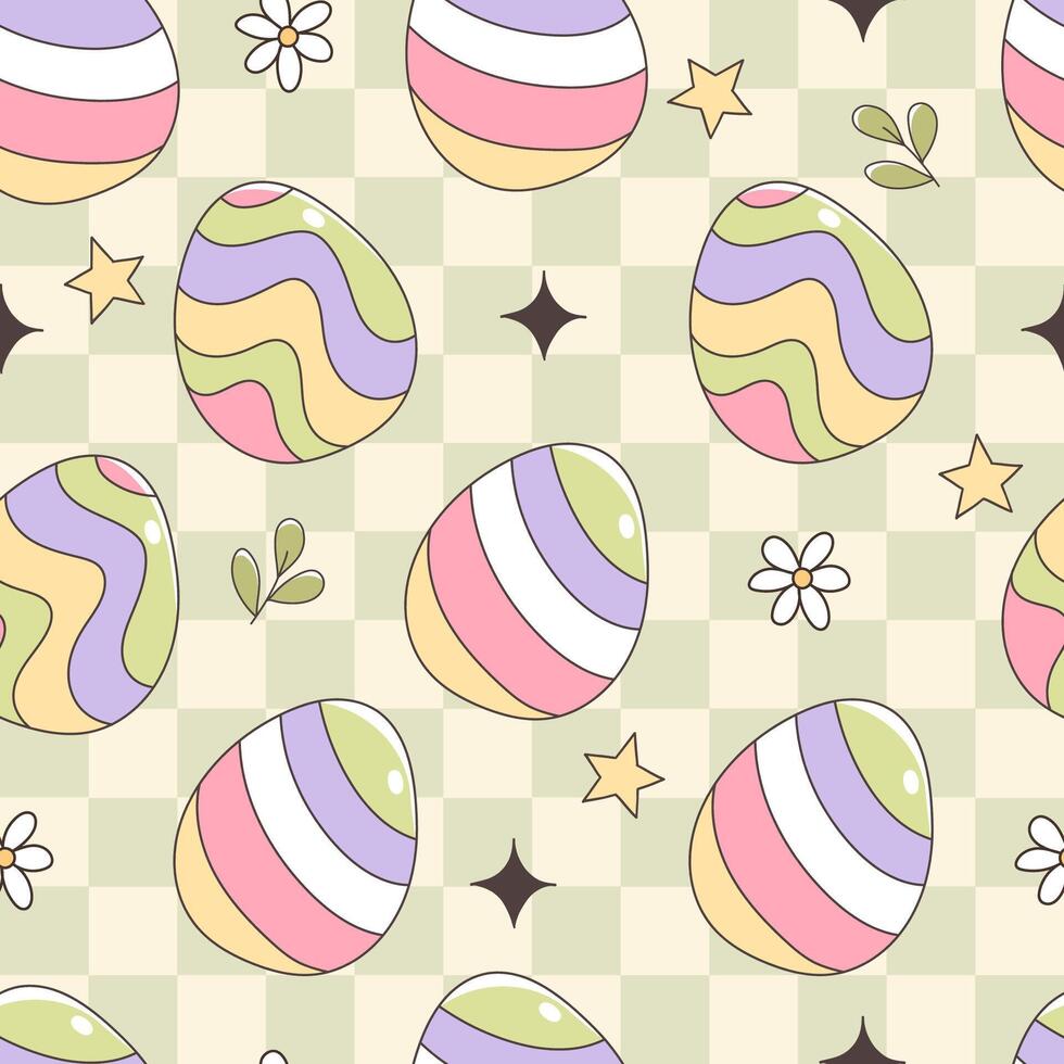 Easter Day Seamless Pattern with Retro Easter Egg Seamless Pattern Fabric vector