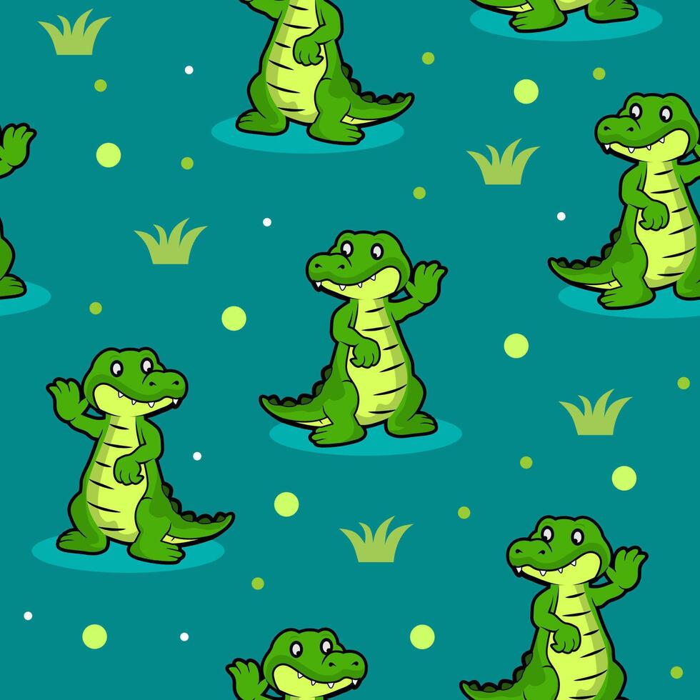 seamless pattern background cute crocodiles childish vector
