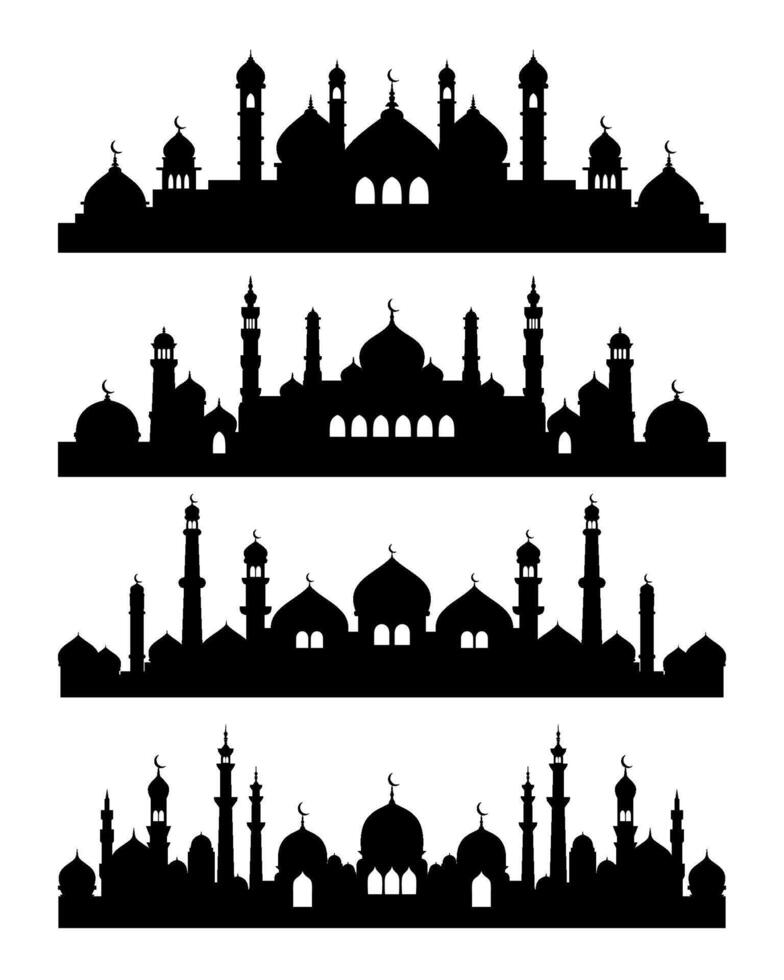 silhouette illustration set of muslim mosque vector