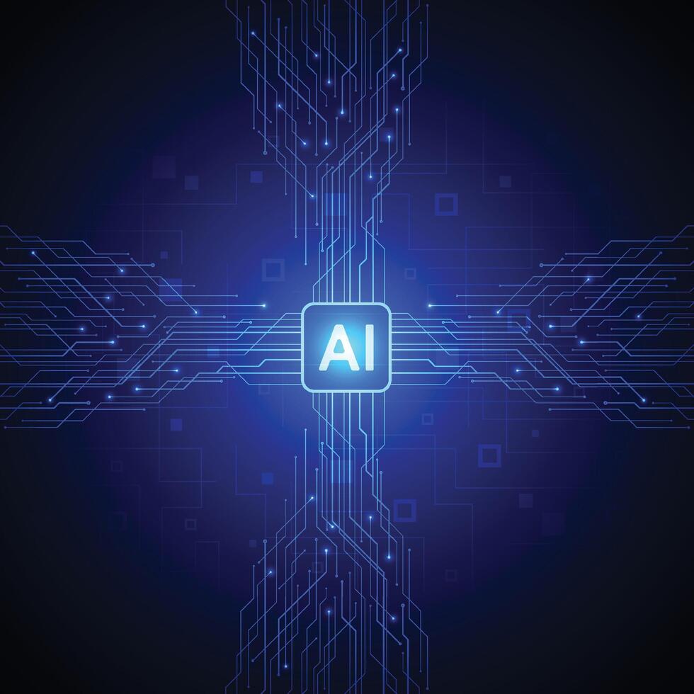 Artificial intelligence circuit line style. Machine learning design vector