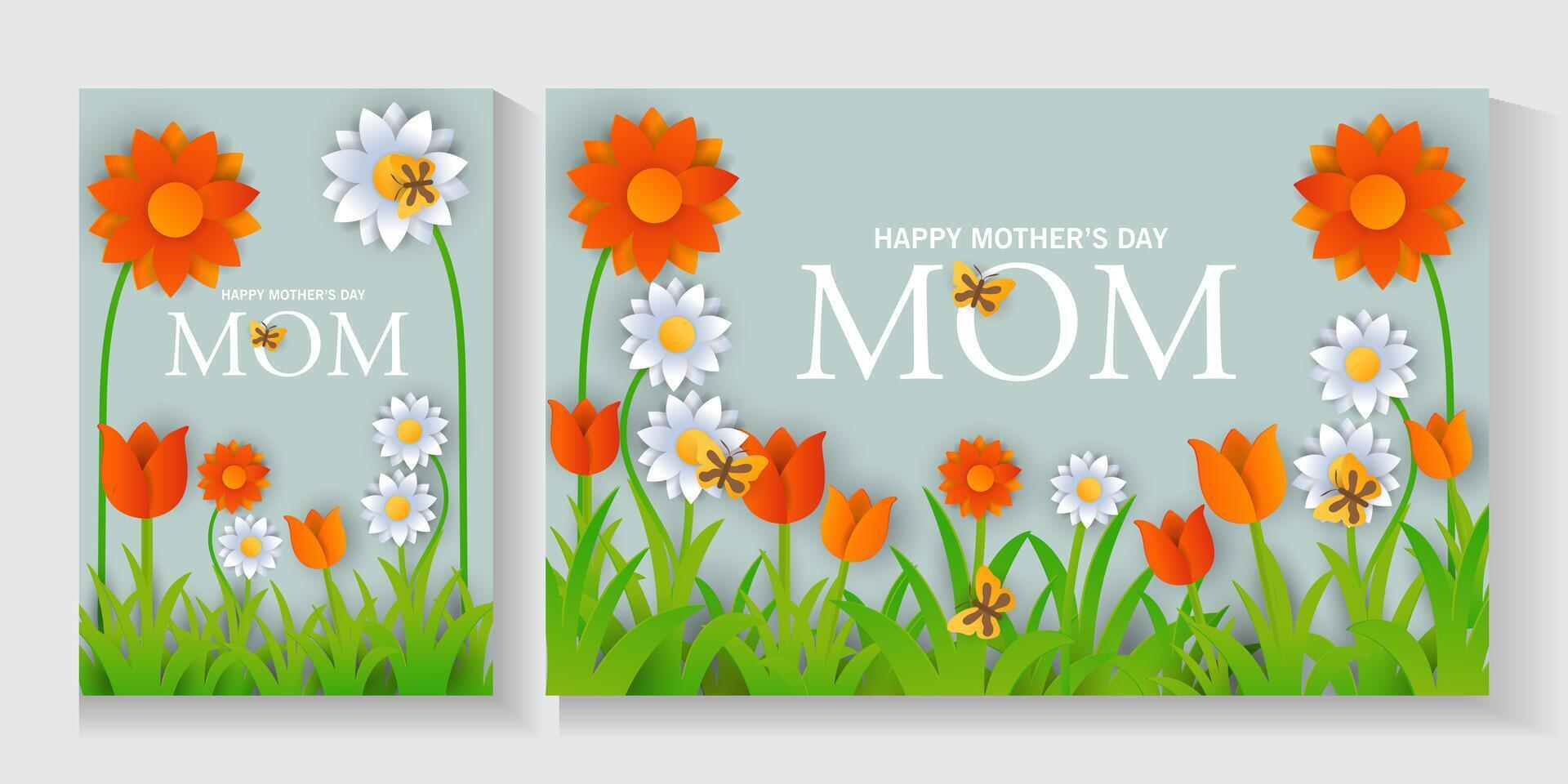 mothers day cards or spring poster with flowers and bees vector
