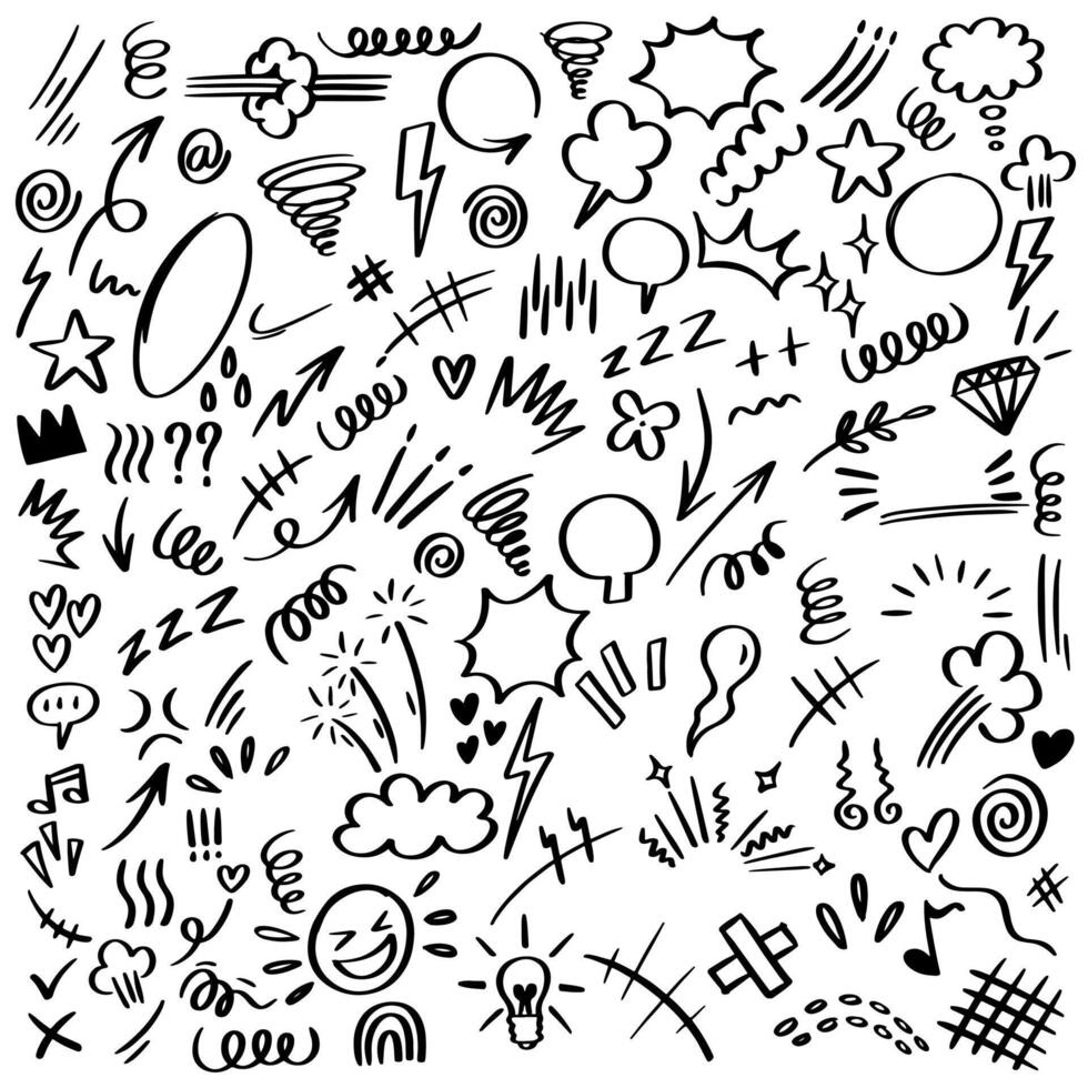 set of Hand drawn doodle expression sign for concept design isolated on white background . vector