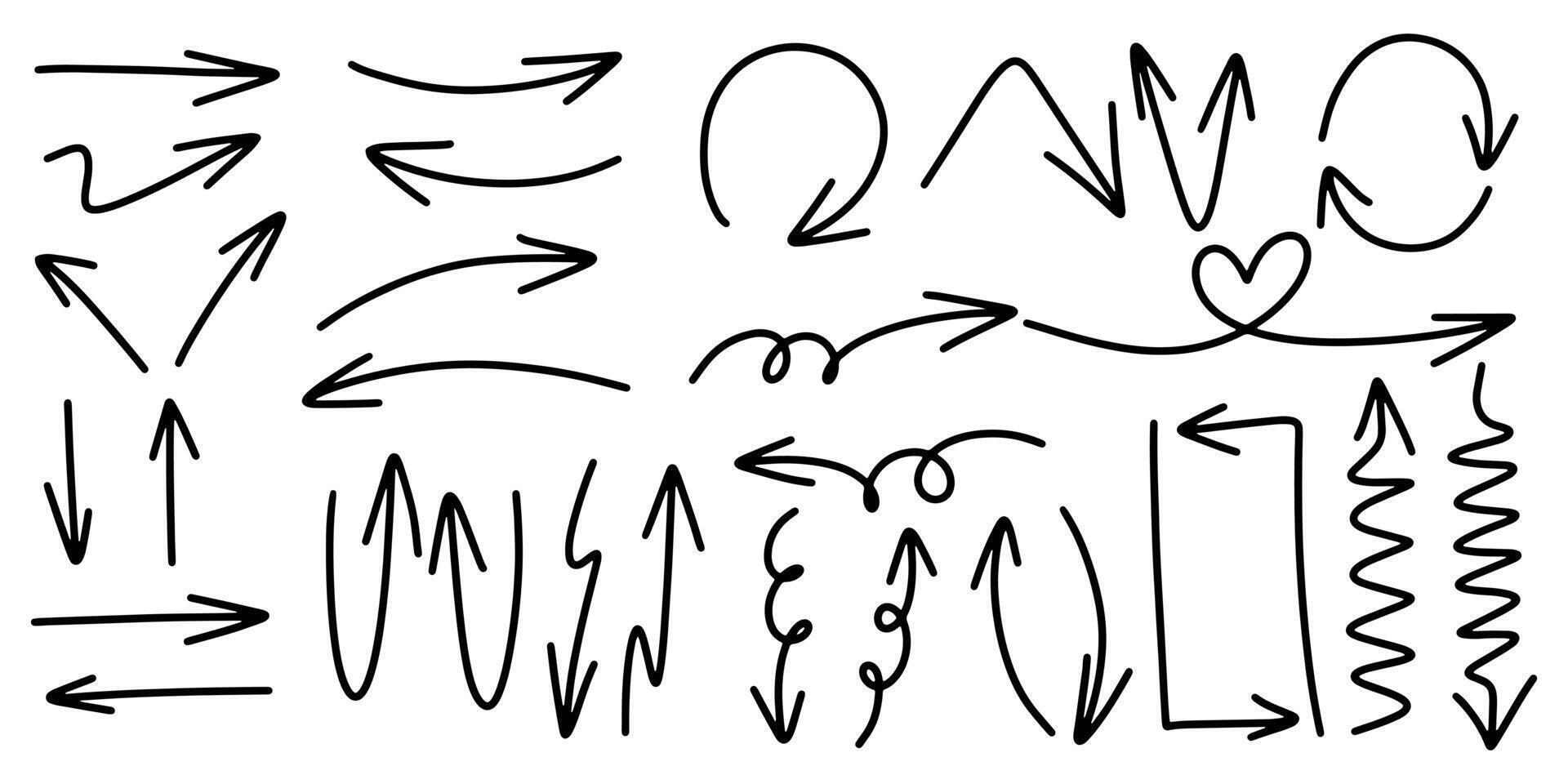 Set of Hand drawn arrows doodle on white background vector