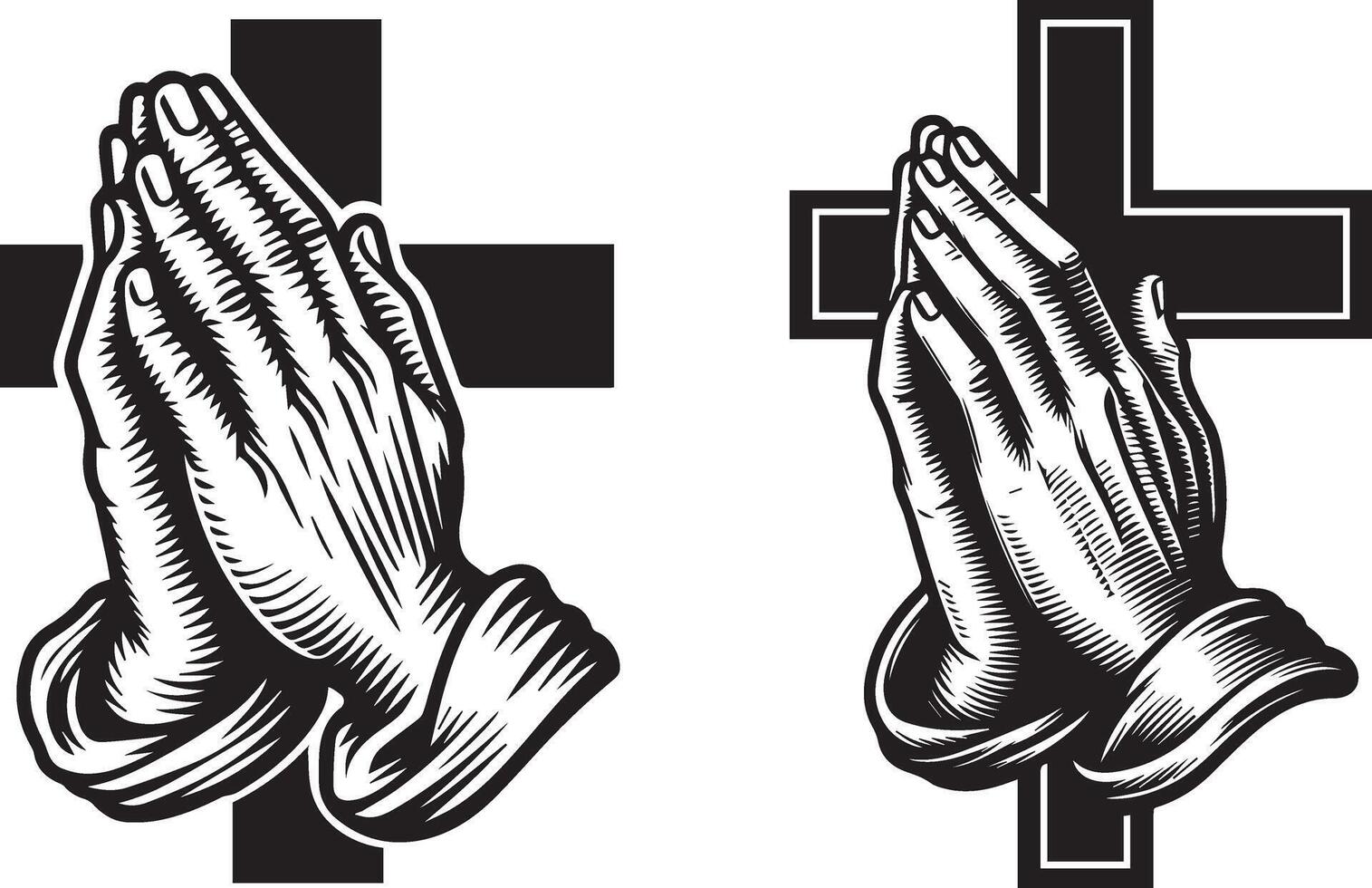 praying hands with cross and cross illustration vector