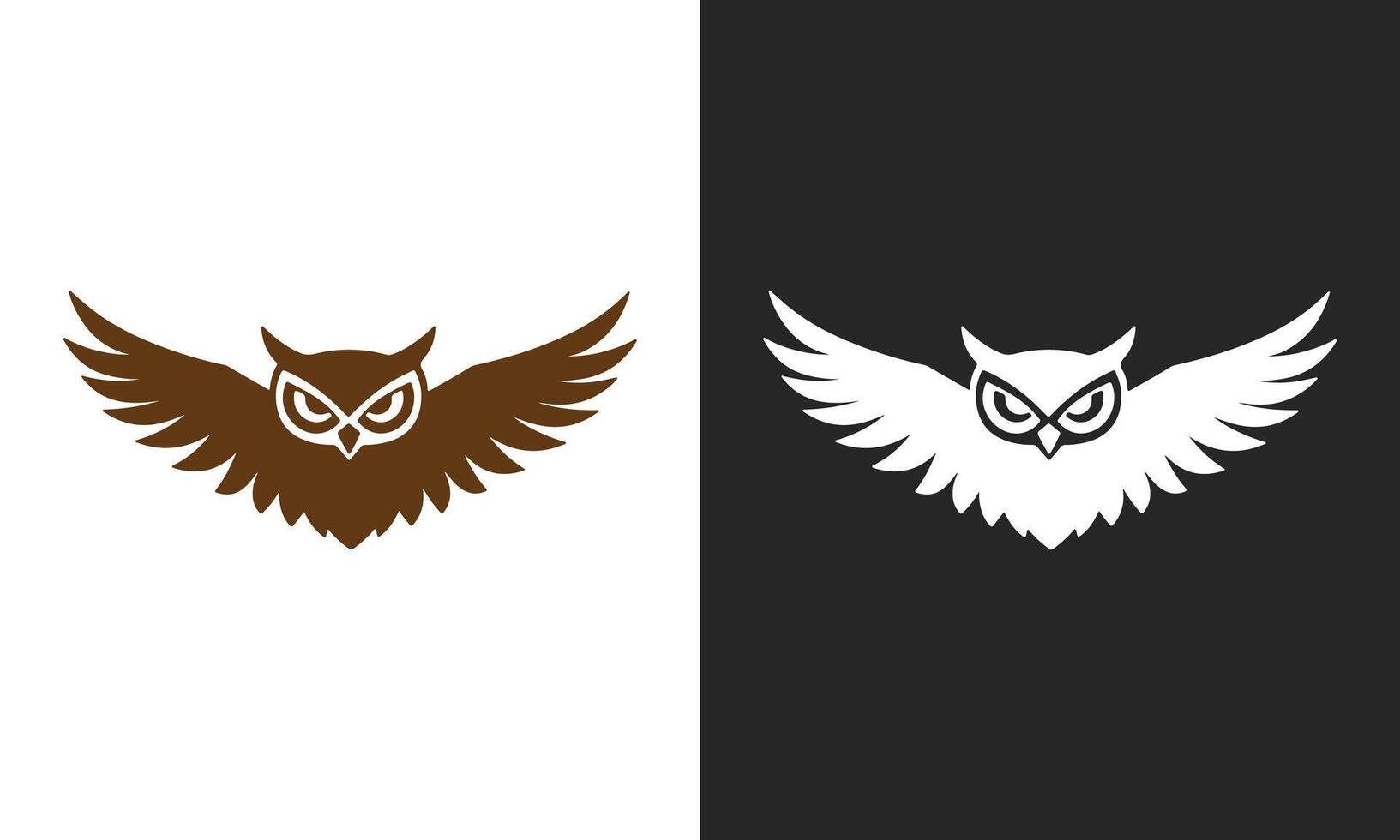 Black and white illustration of an owl animal with a cute kitten silhouette design vector