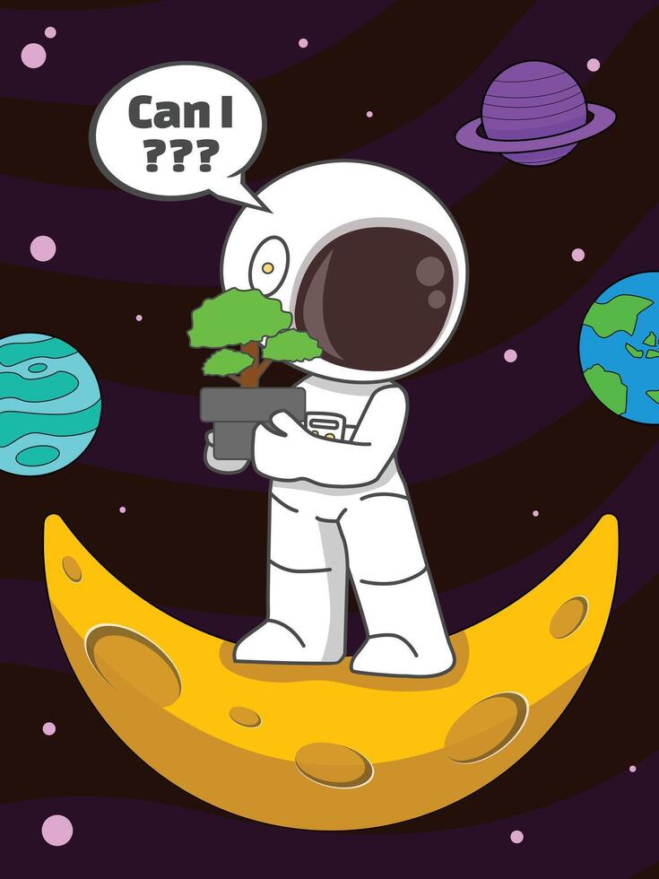 chibi Astronout and bonsai vector