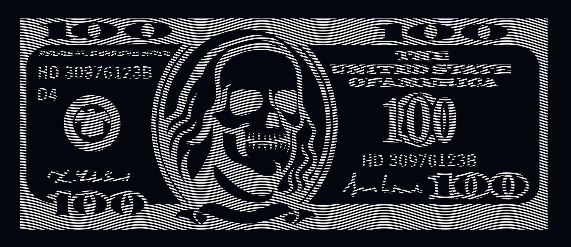 Dollar bill with skull, negative vector