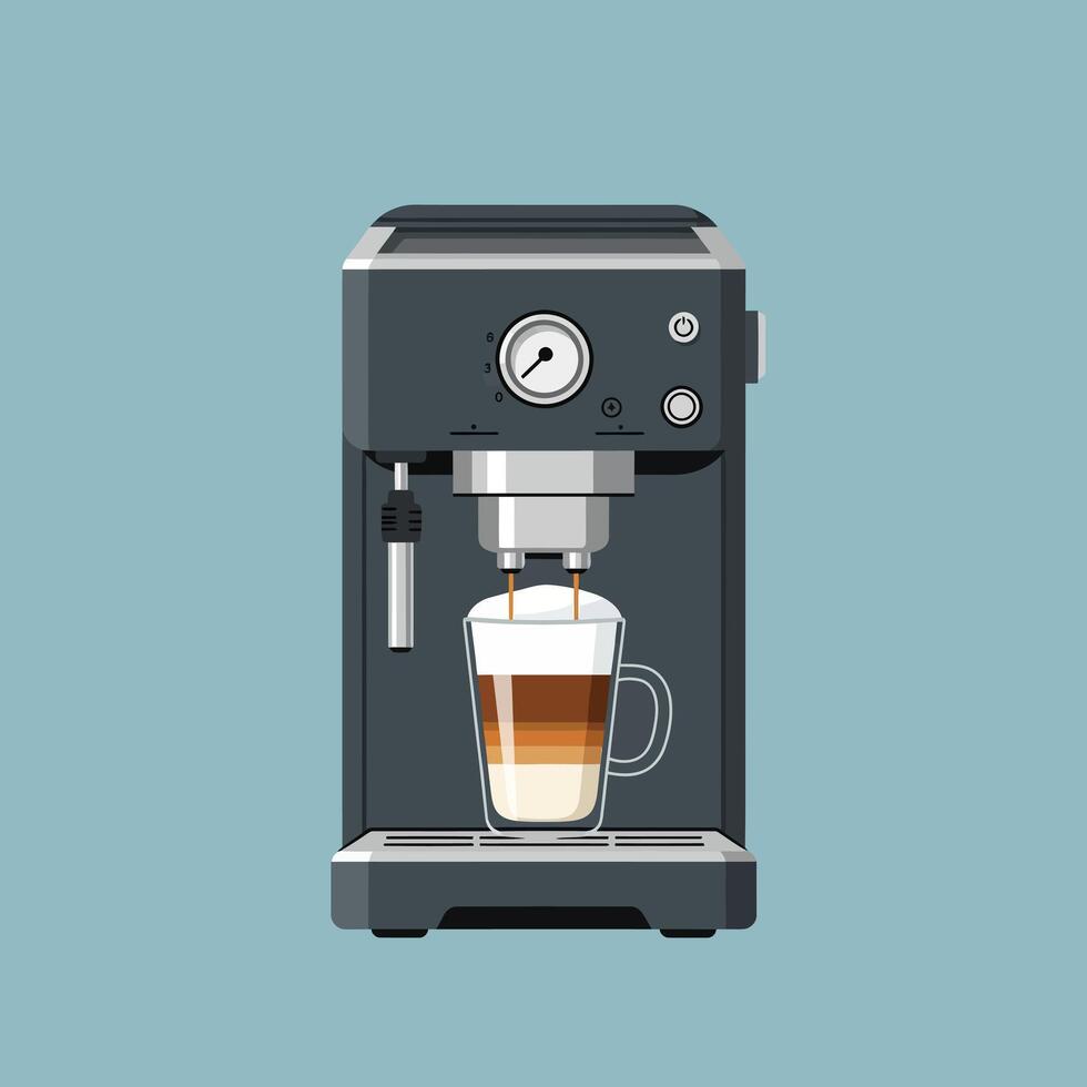 Modern Espresso Machine Making Latte vector