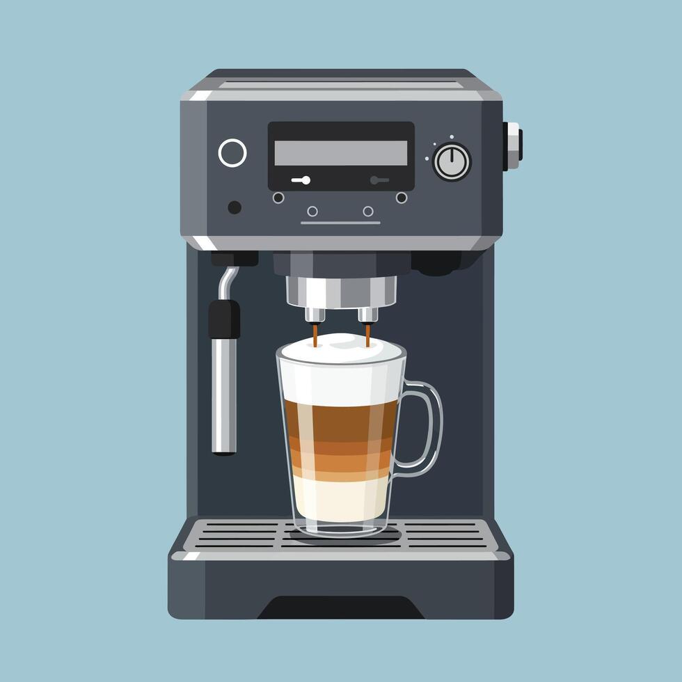Coffee Maker with Latte Glass - Flat Design Graphic vector