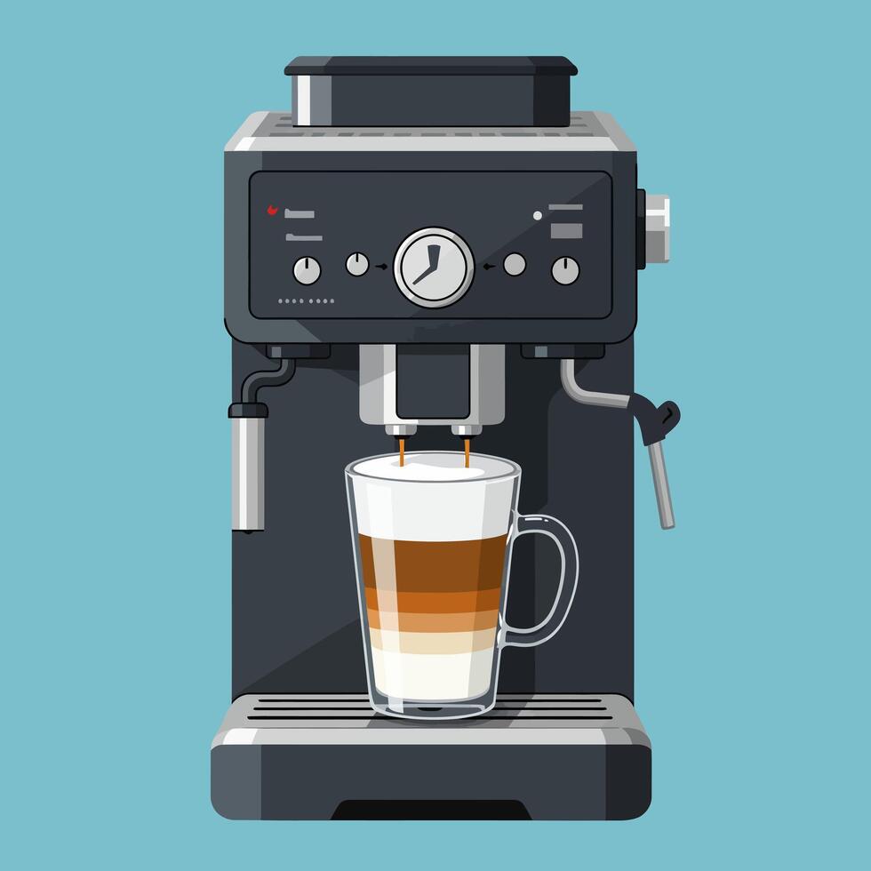 Coffee machine pouring latte illustration vector