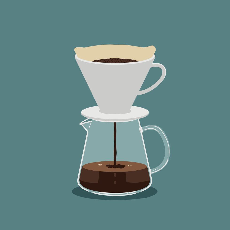 Pour Over Coffee Brewing Illustration - Flat Graphic vector