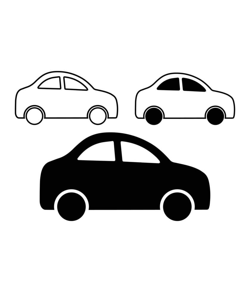 car icon set, black and white illustration vector