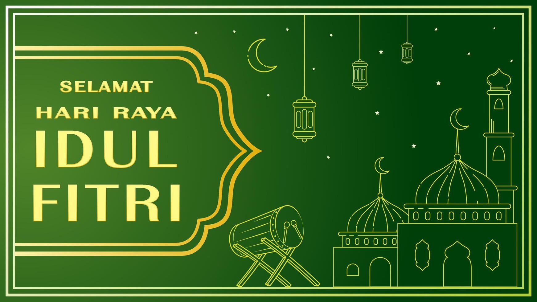 Realistic Islamic Ornament Translation Happy Eid al Fitr. Eid mubarak. Eid Al Fitr Graphic Design with line art in green background . Template Poster Illustration vector