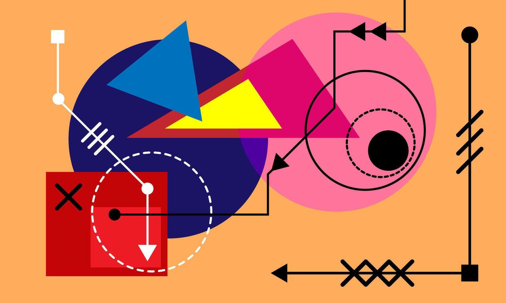 Abstract Bauhaus or Memphis geometric shapes and composition. Retro elements, geometric pattern for banner, poster, leaflet. Design background geometric vector