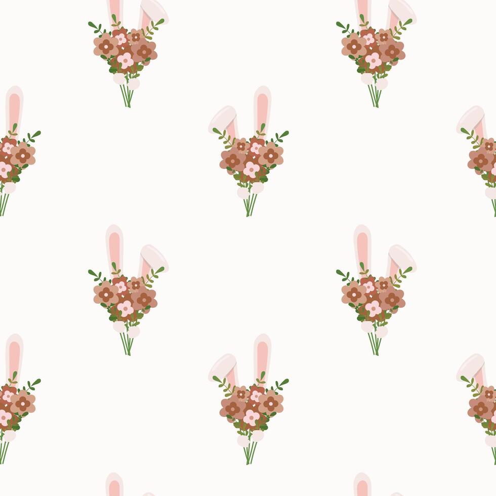 Seamless pattern with bunny and bouquet. Background for wrapping paper, greeting cards and seasonal designs. vector