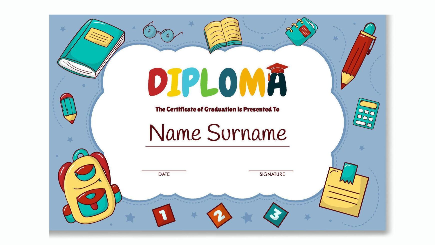 Colorful Kindergarten Certificate Template vector