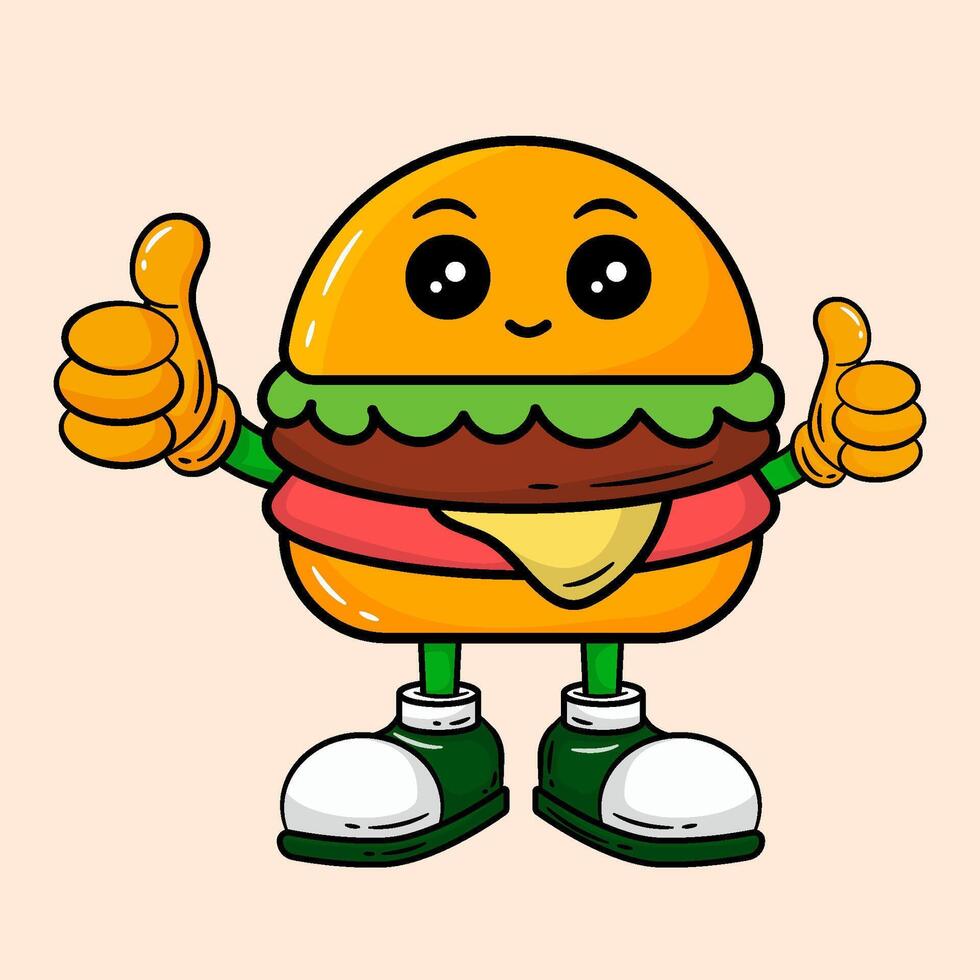 Hamburger Mascot Raising Thumbs up vector