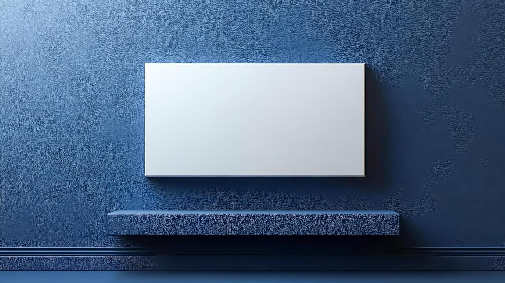 White rectangle on dark blue wall background photo