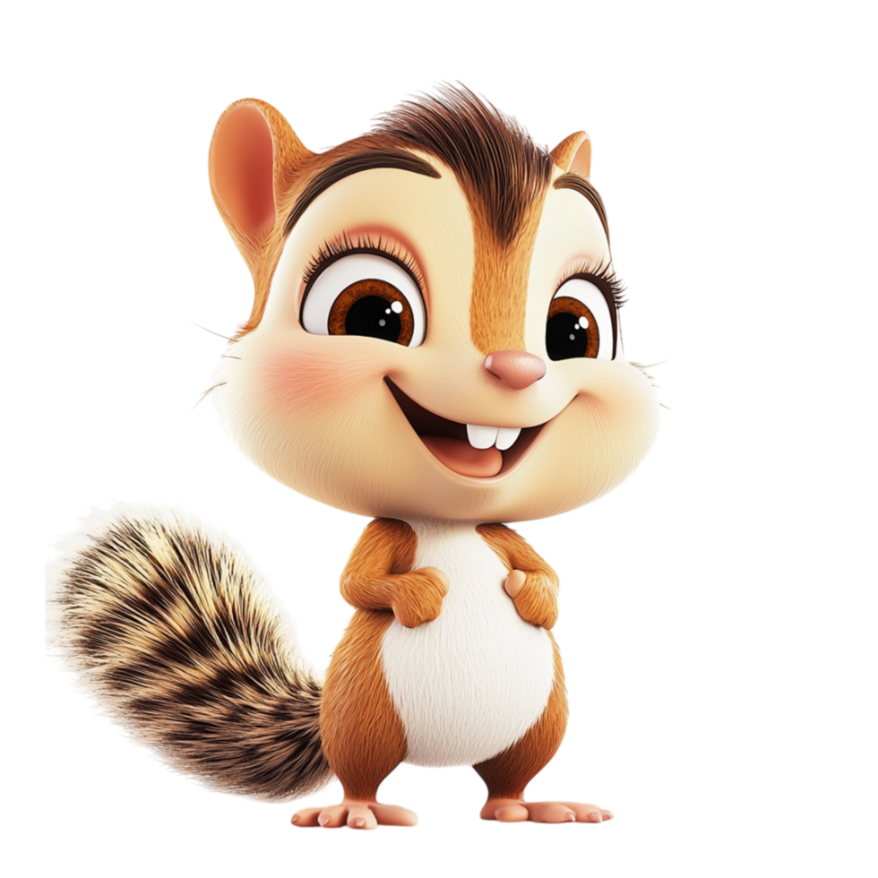 Cute chipmunk sting on its paws a friendly expression a fluffy tail. png