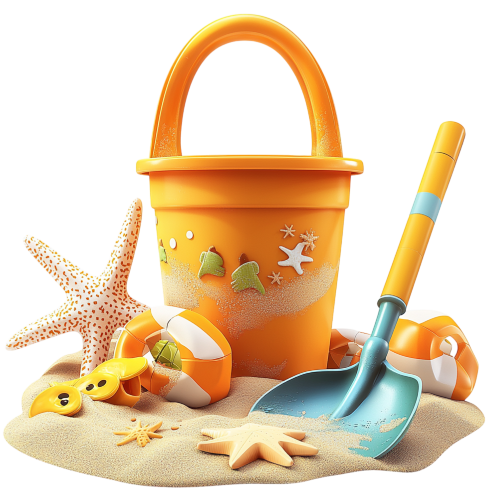 Colorful beach bucket seashells symbolizing summer fun sy adventures joyful seaside memories family png