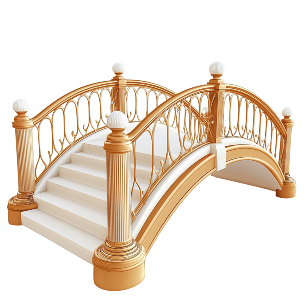 Elegant wooden bridge intricate railings symbolizing architectural beauty peaceful scenery serene garden lscapes png