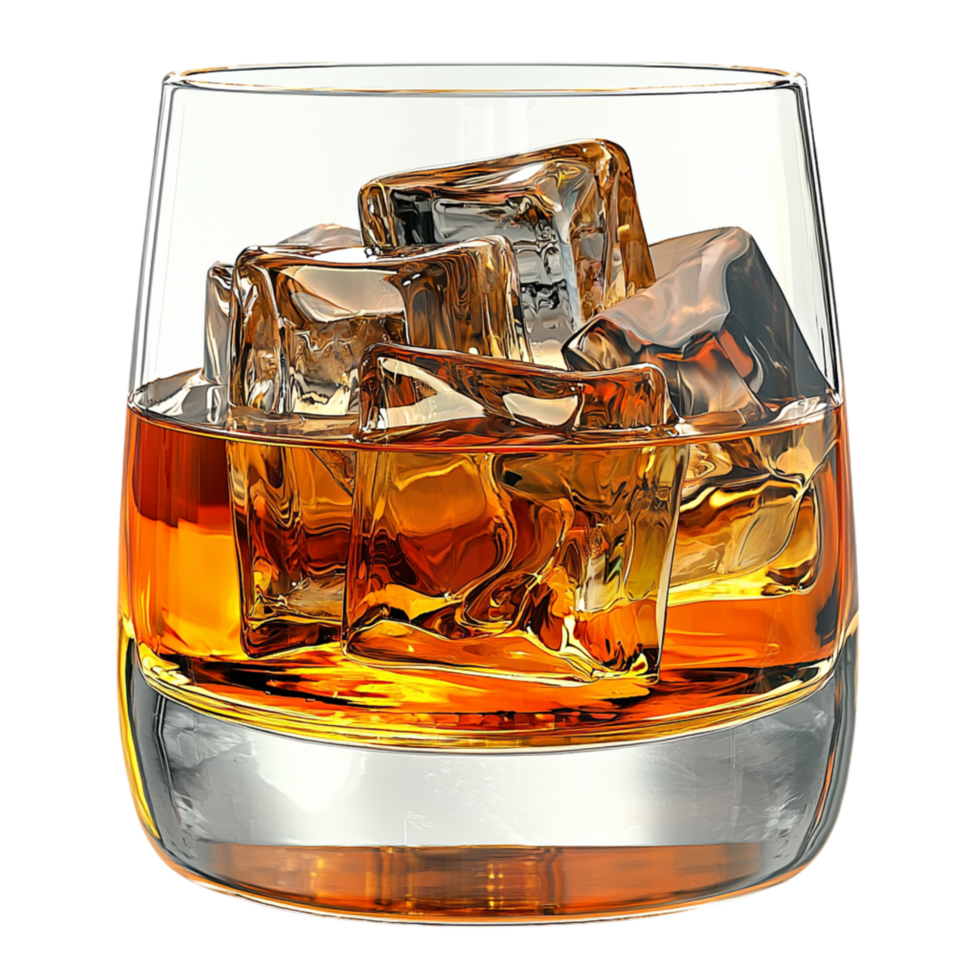 Glass of whiskey ice cubes symbolizing relaxation sophistication the enjoyment of fine spirits png
