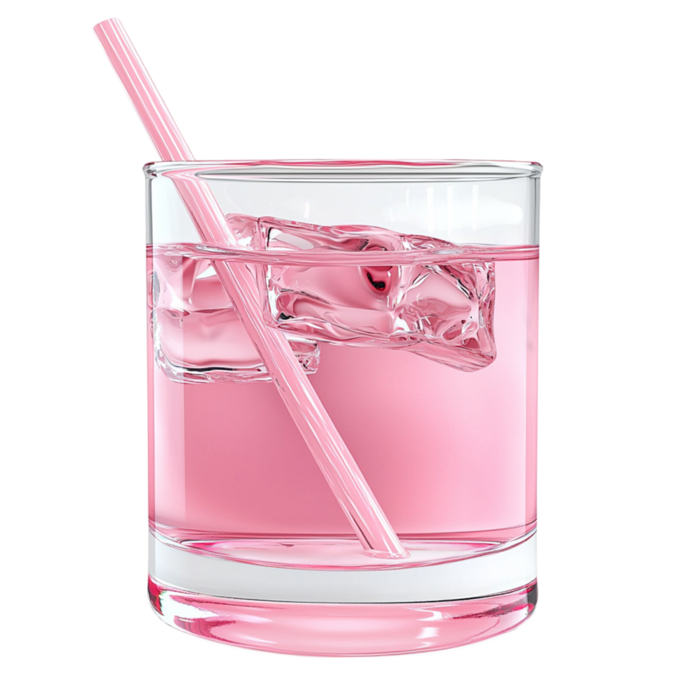 Cold refreshing pink drink ice cubes a straw creating a delightful beverage for summer png