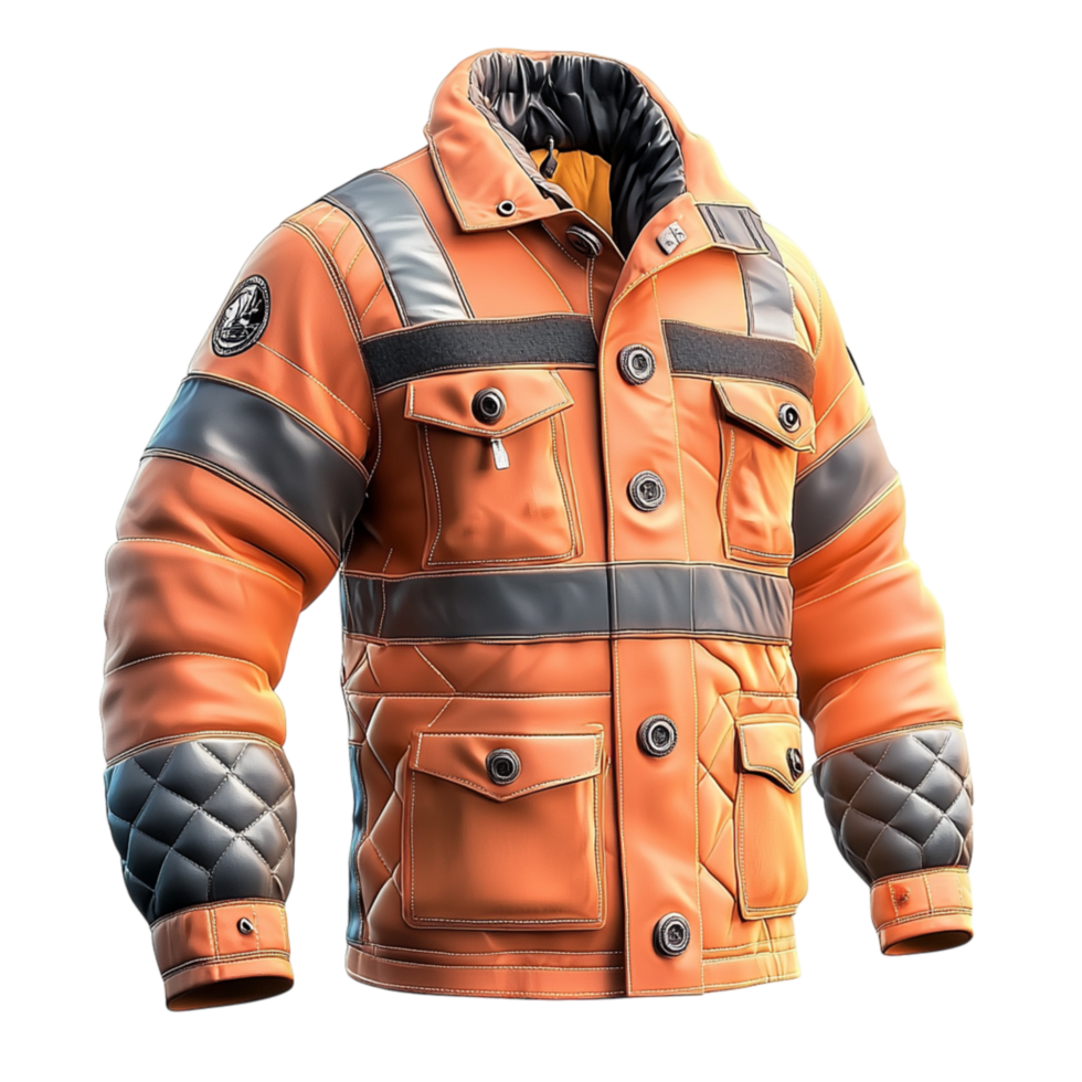 Warm insulated winter jacket in bright orange designed for extreme cold weather outdoor adventure protection png