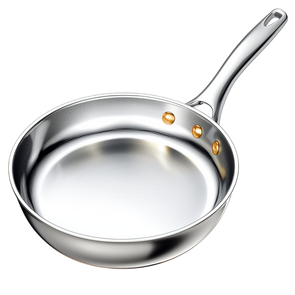 Shiny silver frying pan a nonstick surface perfect for cooking delicious meals out sticking png
