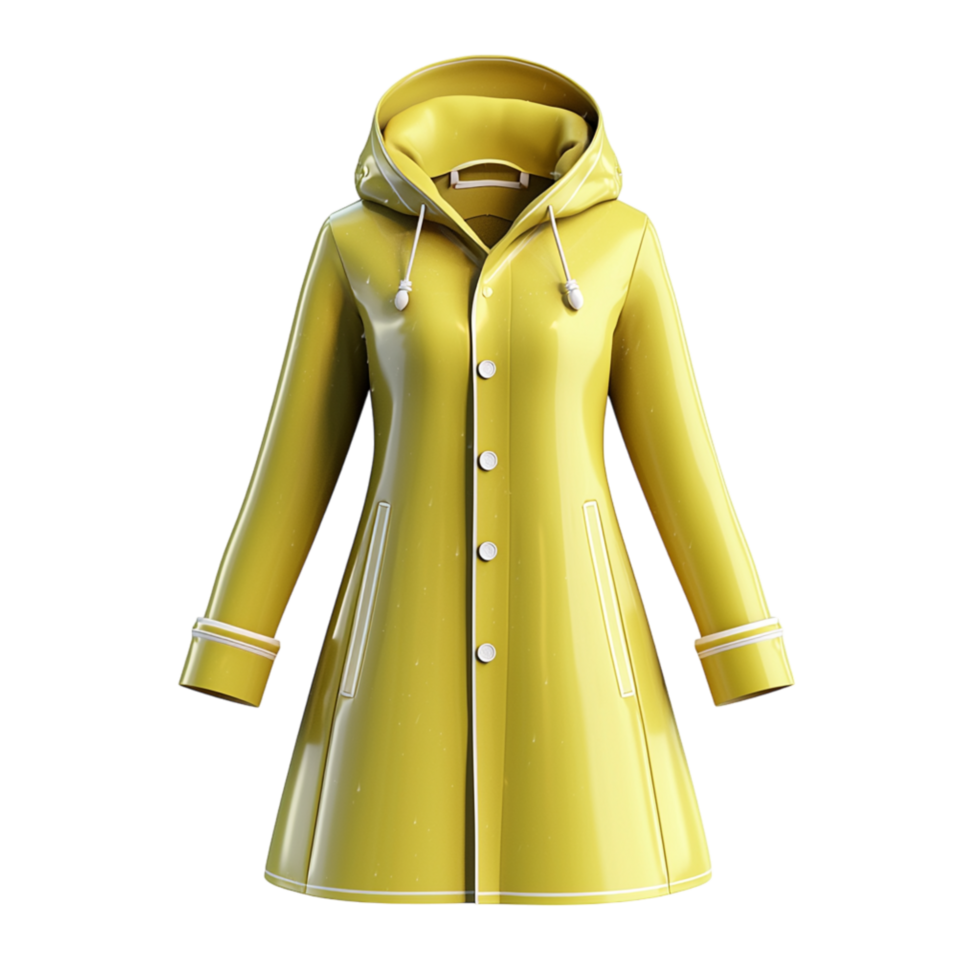 Bright yellow waterproof raincoat a hood providing protection against heavy rain stormy weather conditions png