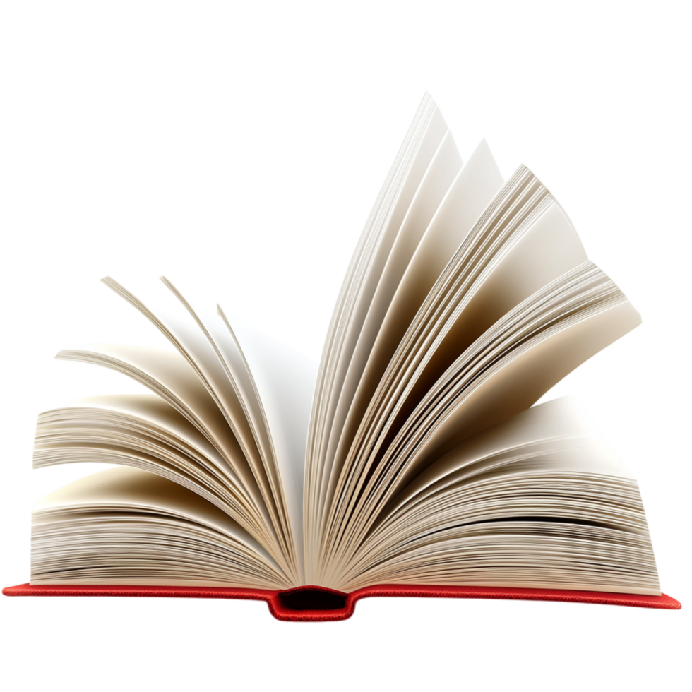 Open hardcover book flipping pages containing an engaging story full of wisdom knowledge inspiration png