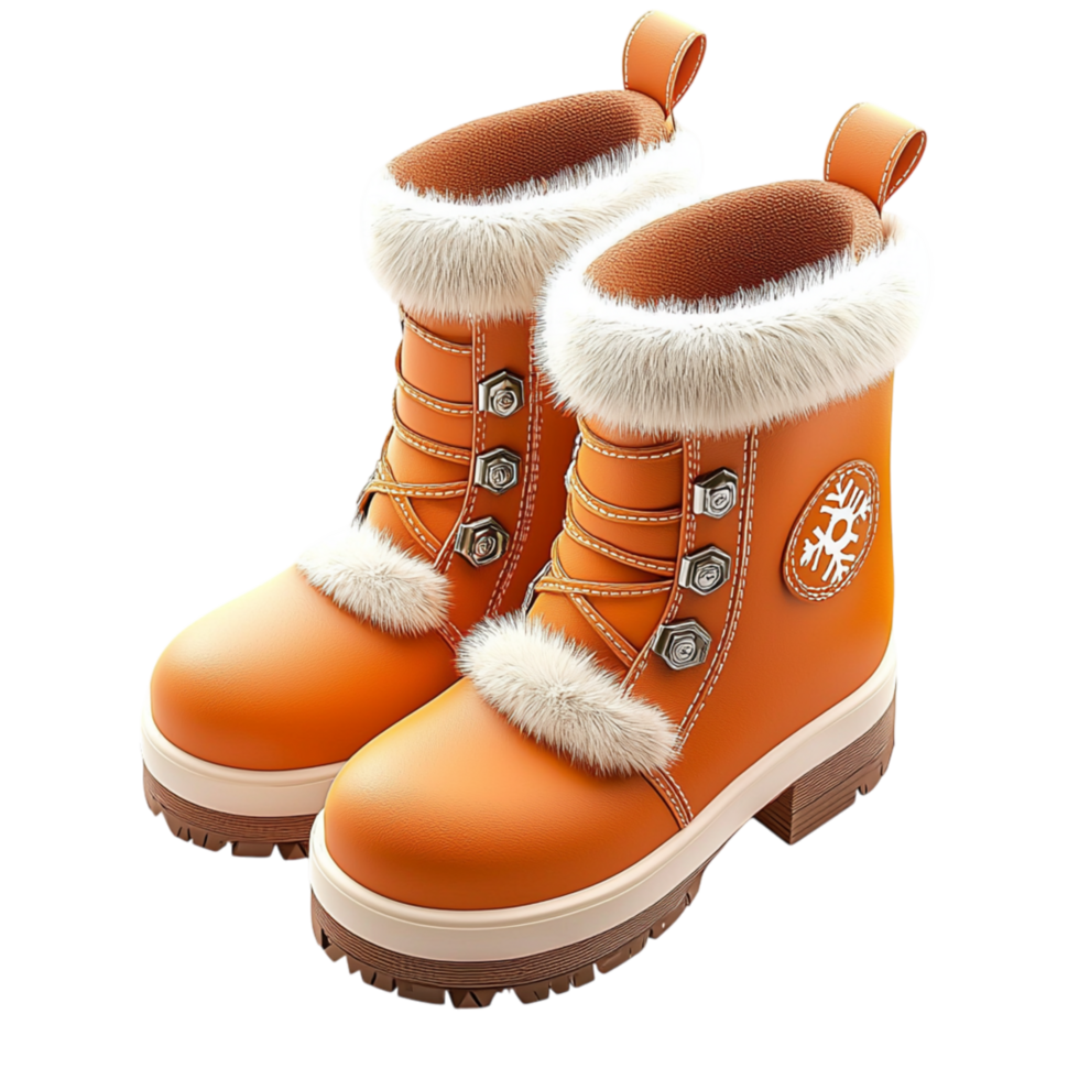Sturdy brown winter boots fluffy fur lining providing warmth durability grip for snowy conditions png