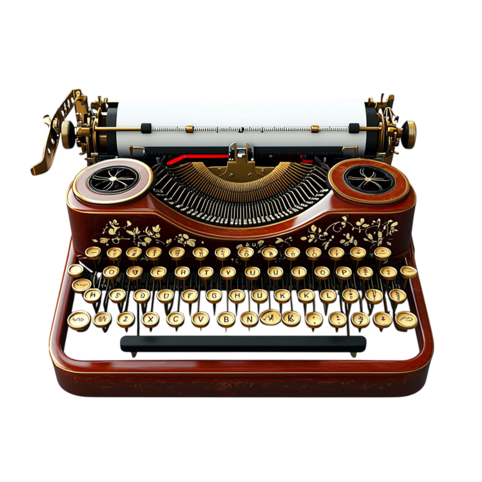 Retro turquoise typewriter round keys a paper sheet symbolizing vintage writing creativity png