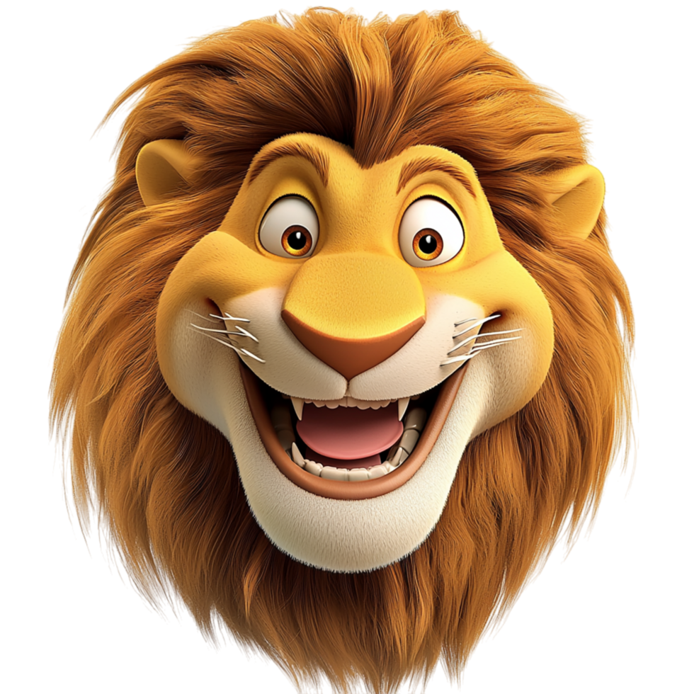Happy cartoon lion a wide cheerful smile expressing joy enthusiasm friendly playful energy png