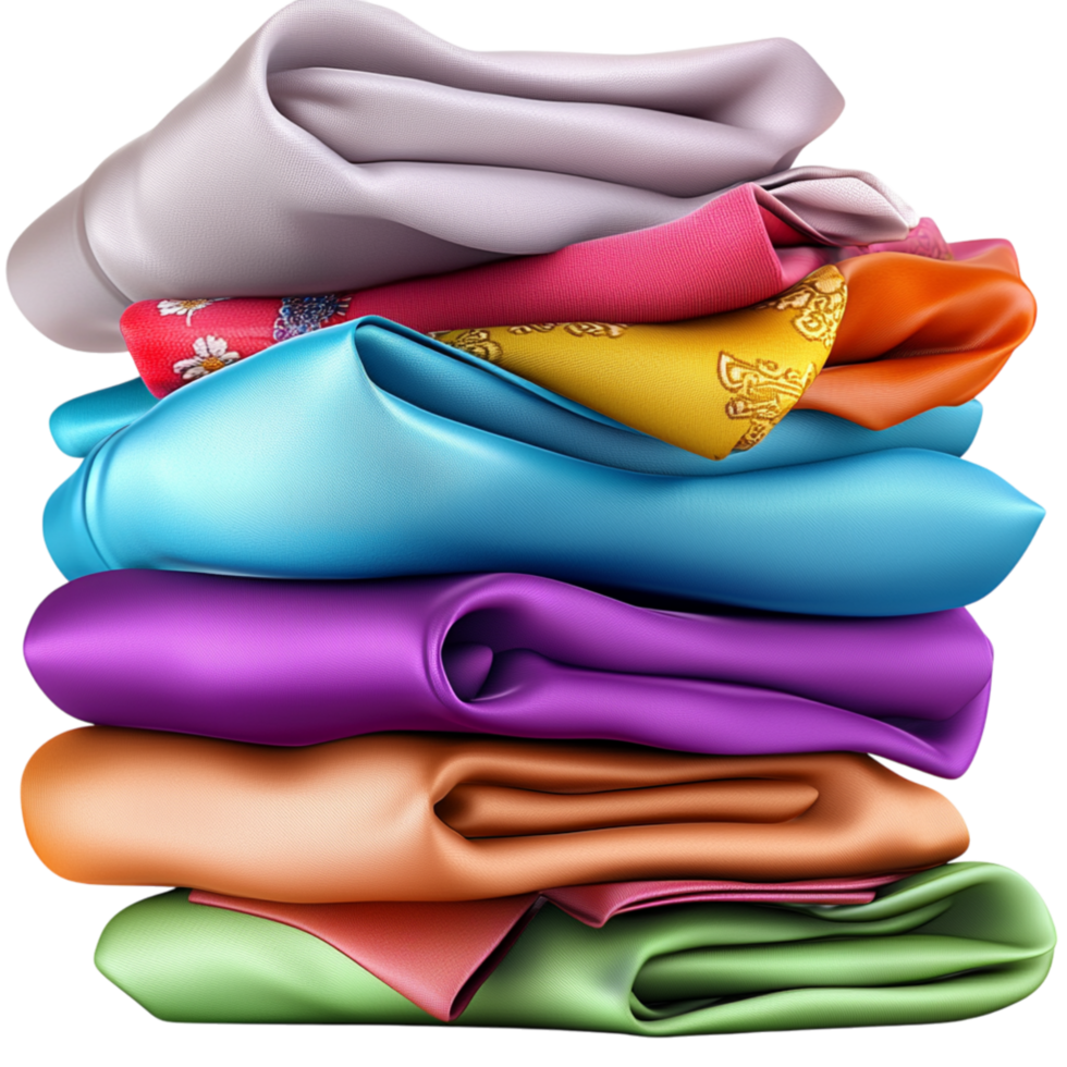 Vibrant silk fabric rolls in various colors symbolizing elegance luxury softness exquisite textile craftsmanship png