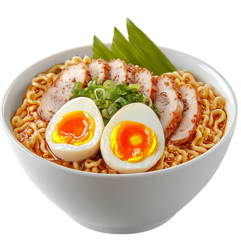 Delicious ramen bowl eggs vegetables representing Japanese cuisine comfort food cultural culinary tradition png