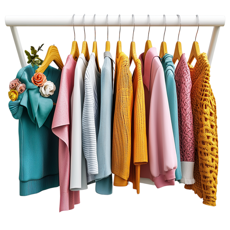 Stylish wardrobe colorful hanging clothes symbolizing fashion organization personal expression through clothing choices png