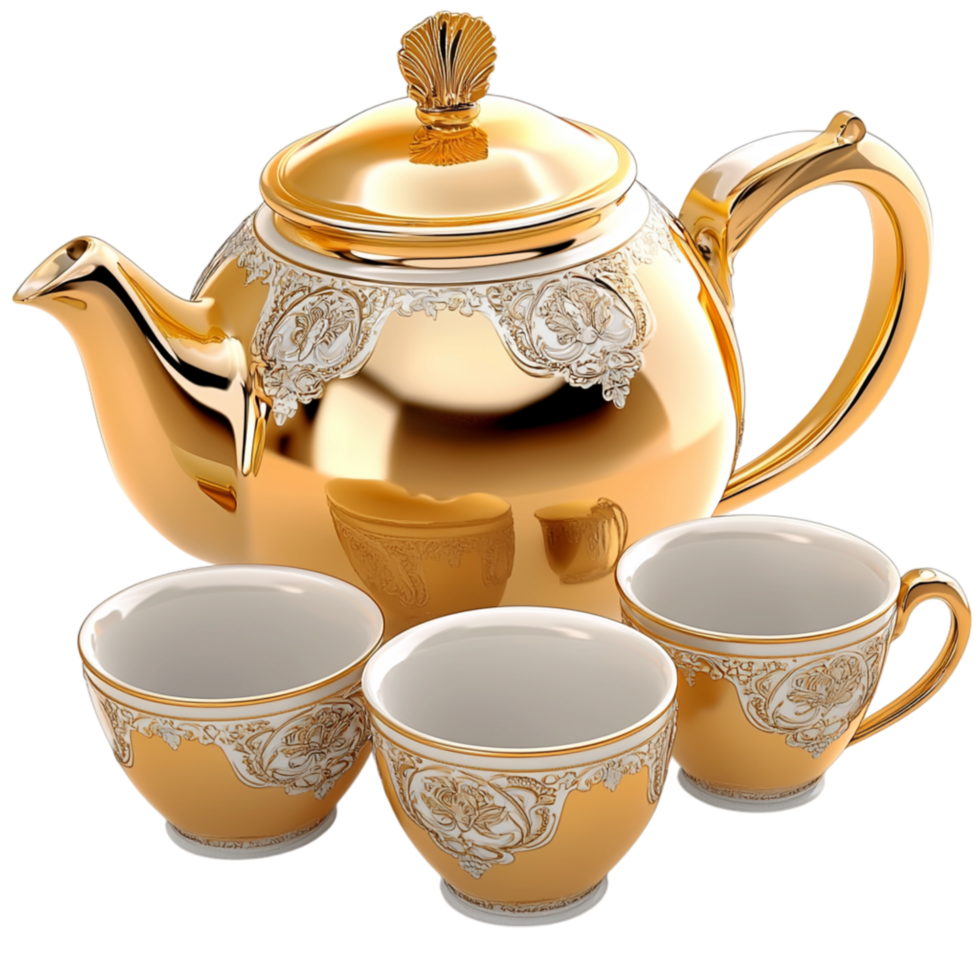 Elegant gold teapot matching teacups symbolizing tradition sophistication the joy of tea ceremonies png