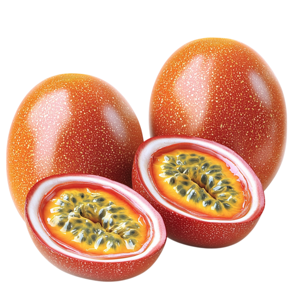Fresh passion fruit juicy yellow pulp symbolizing tropical flavors refreshment delicious exotic fruit indulgence png
