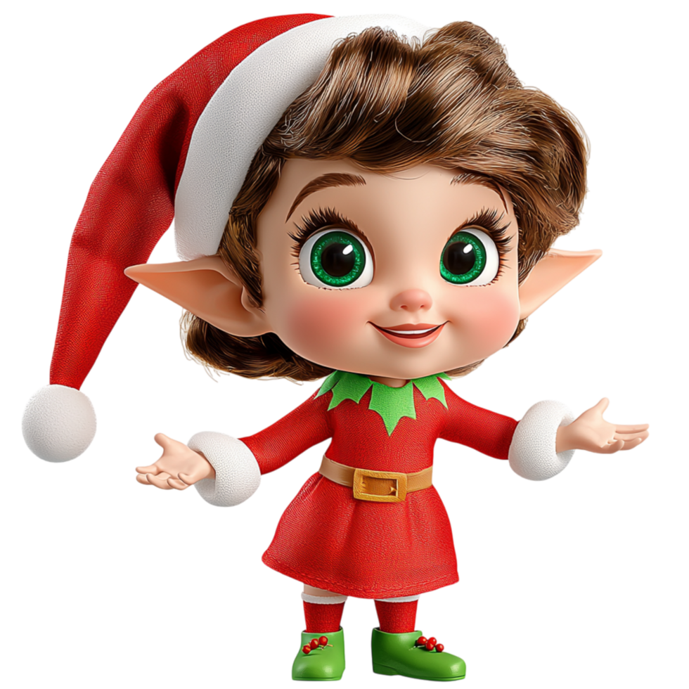Adorable Christmas elf dressed in festive attire symbolizing holiday magic joy cheerful seasonal celebrations png