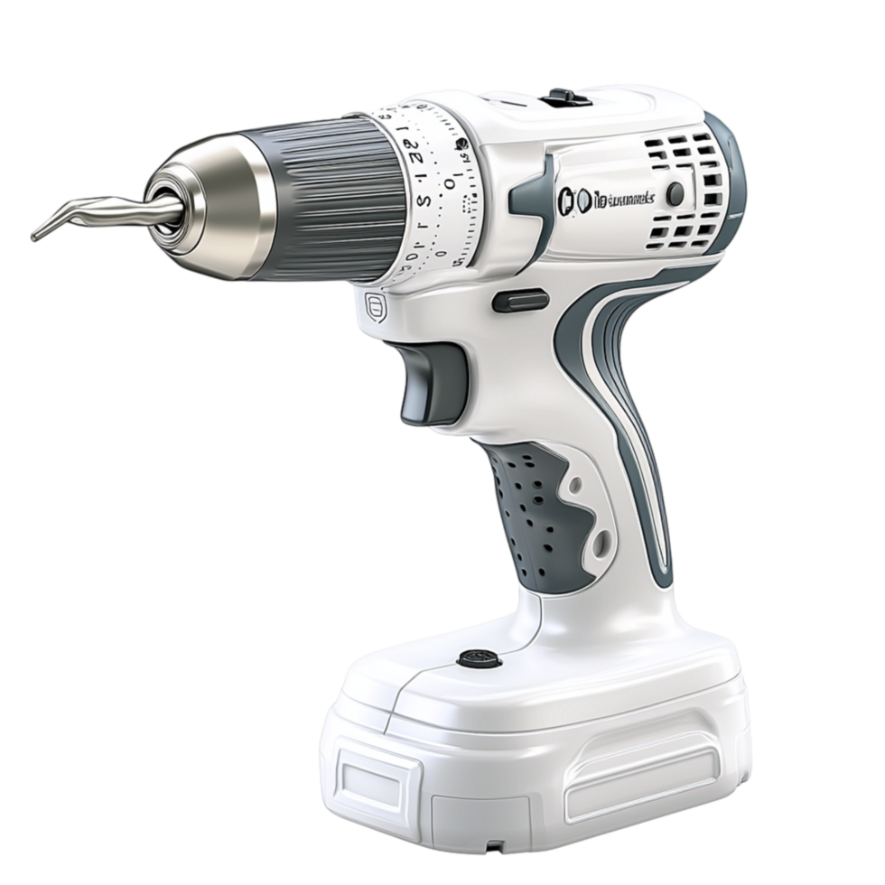 Powerful white cordless drill a modern ergonomic design png