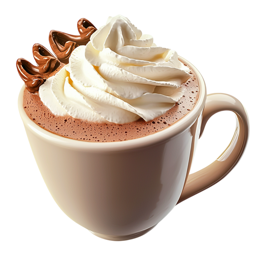 Cup of hot chocolate topped whipped cream cinnamon sticks png