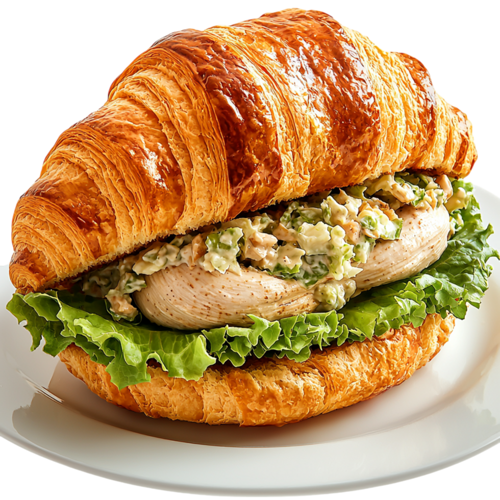 Freshly baked croissant swich lettuce filling symbolizing delicious gourmet food satisfying flavors png