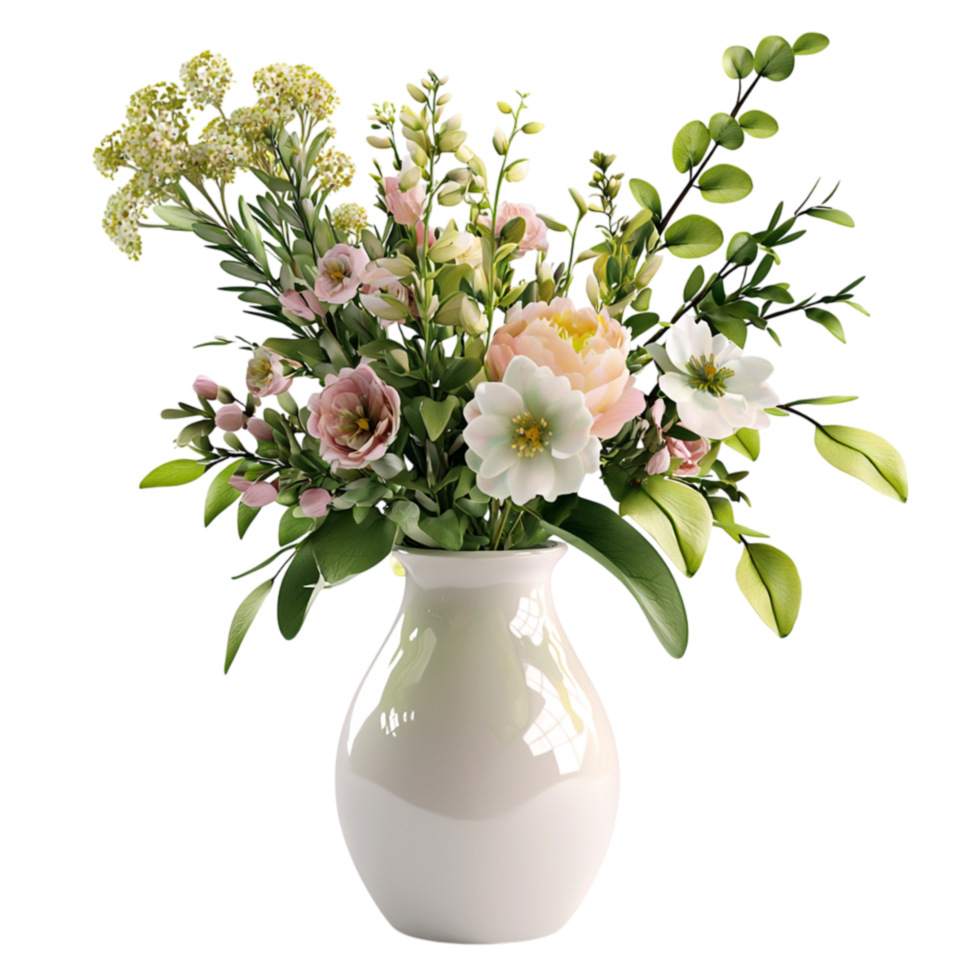 Beautiful bouquet of fresh flowers arranged in a white vase png