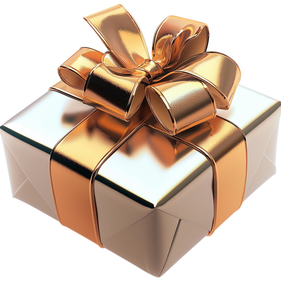 Beautifully wrapped golden gift box a matching bow png