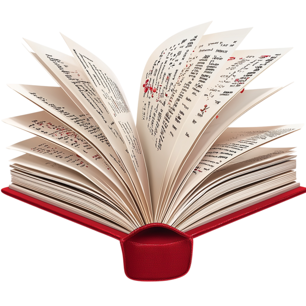 Open magical book glowing pages floating letters png