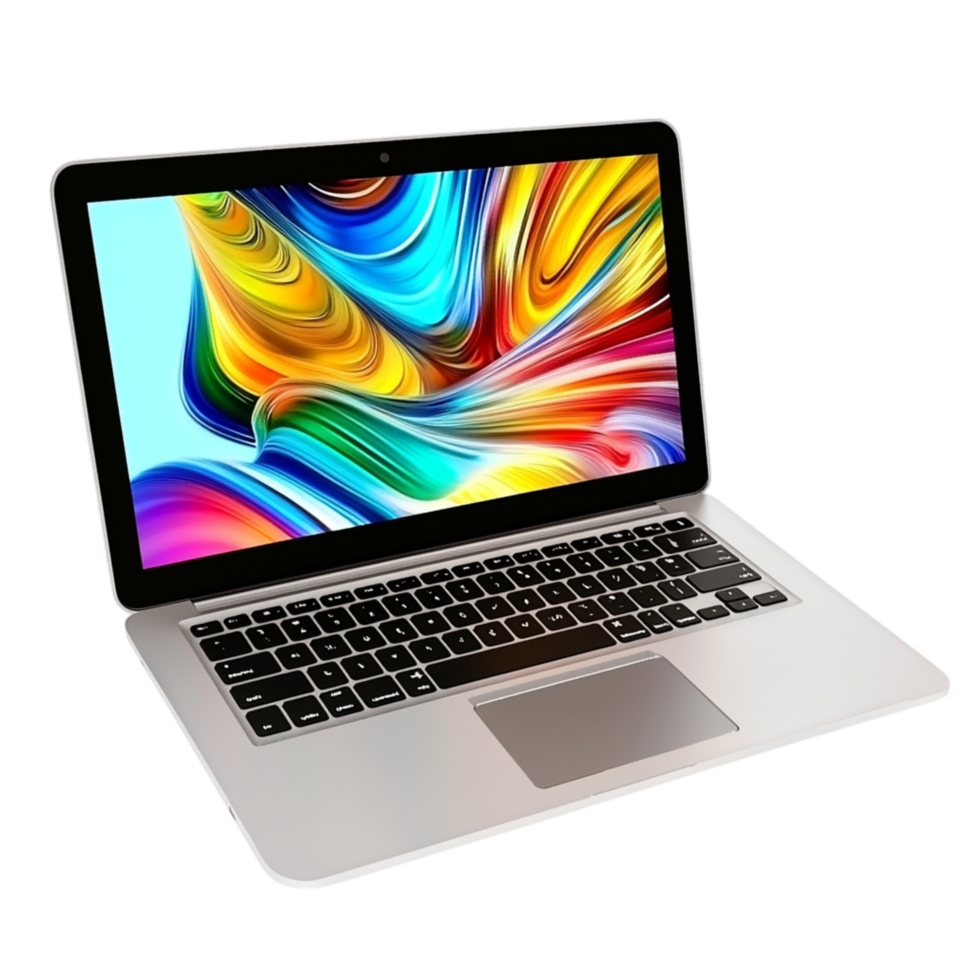 Sleek modern laptop a vibrant colorful display png