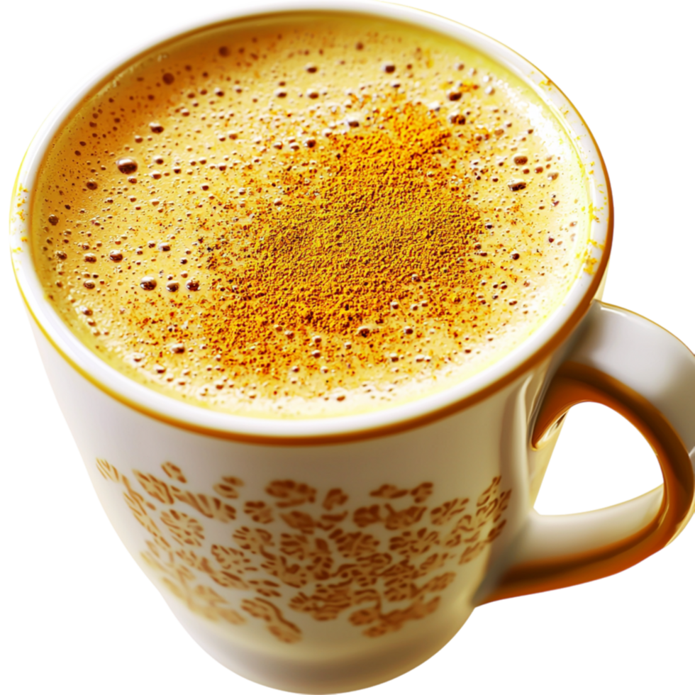 Hot cup of cappuccino frothy milk cinnamon dust png