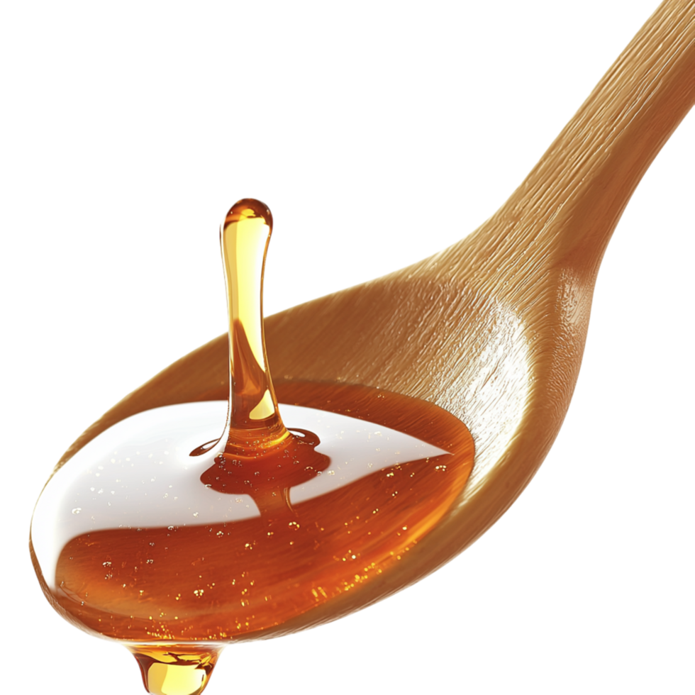 Wooden spoon dripping golden honey in smooth motion png